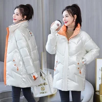 womens winter parka fashion warm mid length shiny panel casual jacket pocket zipper jacket 2022new winter clothes women