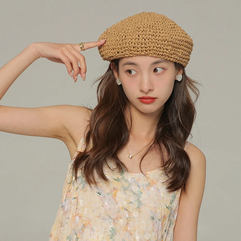 

Spring And Summer Retro Female Straw Berets Women Boina Breathable Caps Grace Ladies Painter Hats 54-58cm BL0065