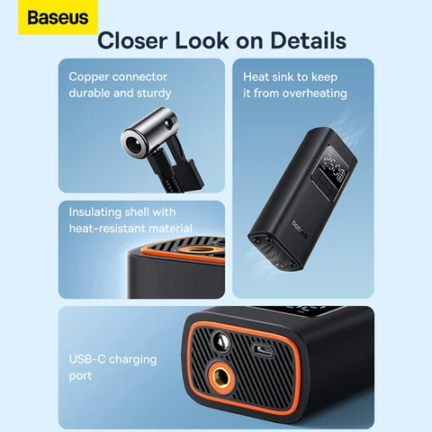 Воздушный насос Baseus портативный беспроводной автомобильный компрессор для автомобиля велосипеда мотоцикла перезаряжаемый цифровой электрический насос для шин