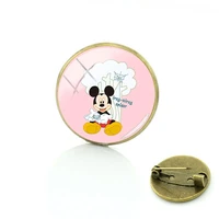 disney fashion brooch mickey role playing art picture round glass cartoon jewelry brooch men women accessories