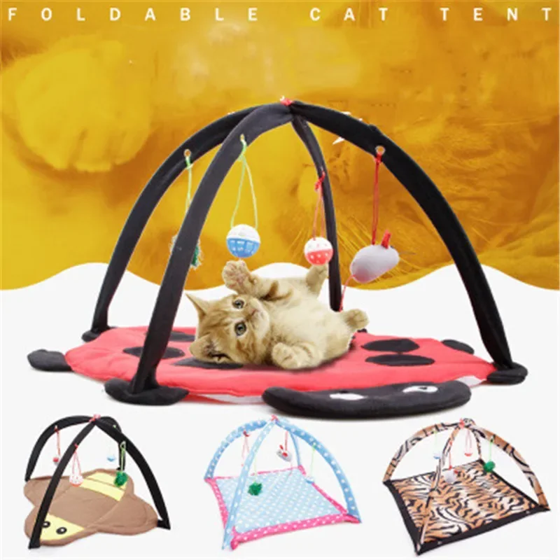 

Cat toy bed cat tent that will sound Breathable green cartoon fun bell toy Pet hammock rattle cat funny toy