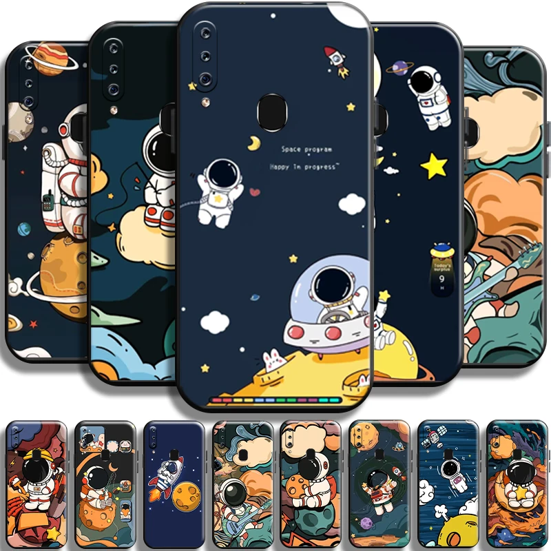 

Cute Astronaut Space Station For Samsung Galaxy A60 Phone Case Back Black Funda Shockproof Shell Soft Cases Carcasa