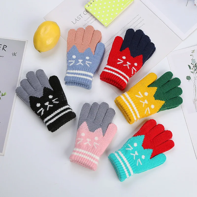 

Brand New Child Kids Baby Girls Boys Winter Knitted Gloves Warm Mittens Toddlers Outdoor Cute Cartoon Cats Gloves