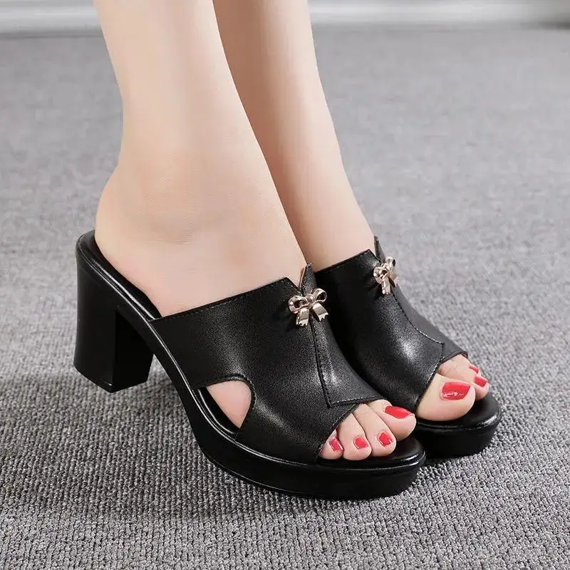

Large size summer new women's sandals and slippers thick heels high heels casual sandals and slippers
