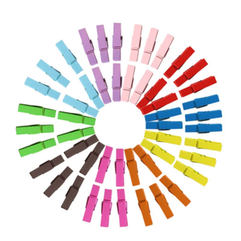 

3.5X0.7cm Cute Nordic Vintage Colorful Wooden Hemp Rope Decoration Photo Clips Quilt Holder Clothes Pegs Blanket Duvet Clips DIY