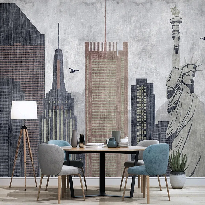 

Custom 3D Mural Wallpaper City Building Retro Statue Of Liberty Simple TV Sofa Background Wall Painting Papel De Parede Tapety