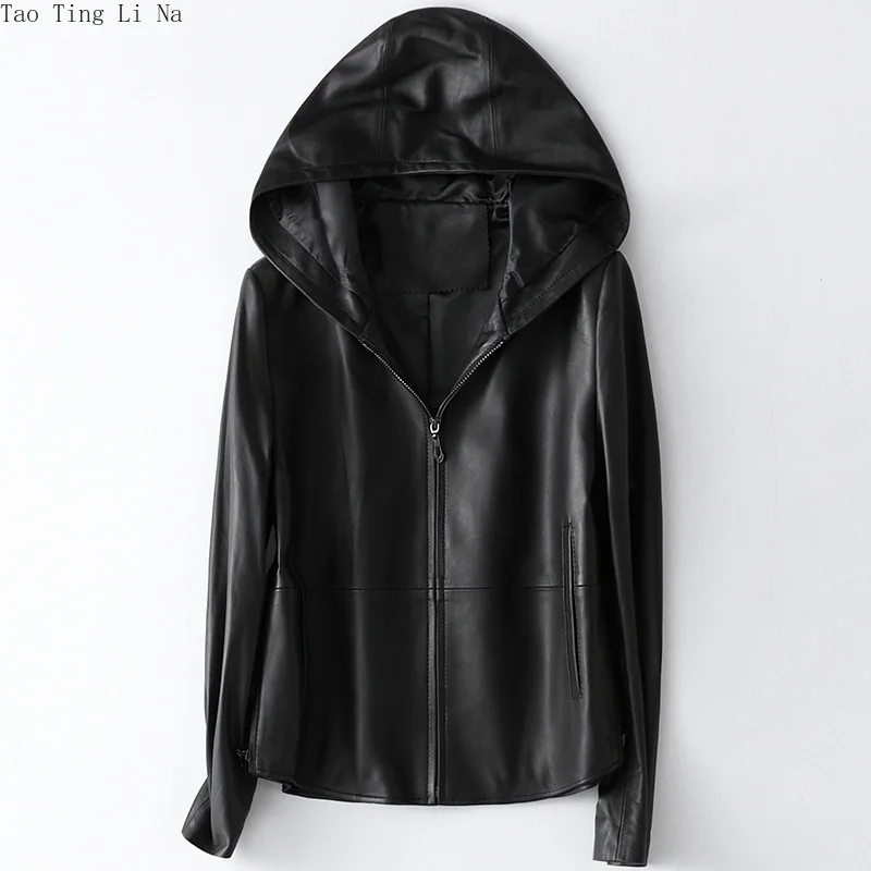 Tao Ting Li Na Spring Fashion Real Sheep Leather Jacket New Genuine Sheepskin Hooded Jacket H65