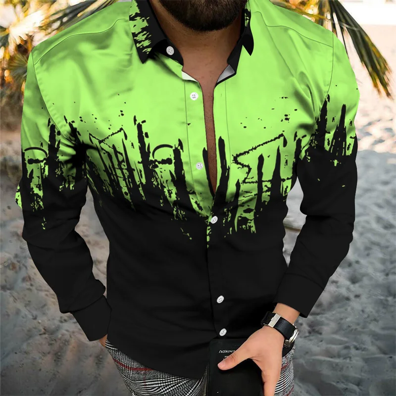Hot Sale Luxury Punk Style Shirts Men Slim Long Sleeve 3D Printed Shirts Men Social Men Club Prom Shirts Streetwear