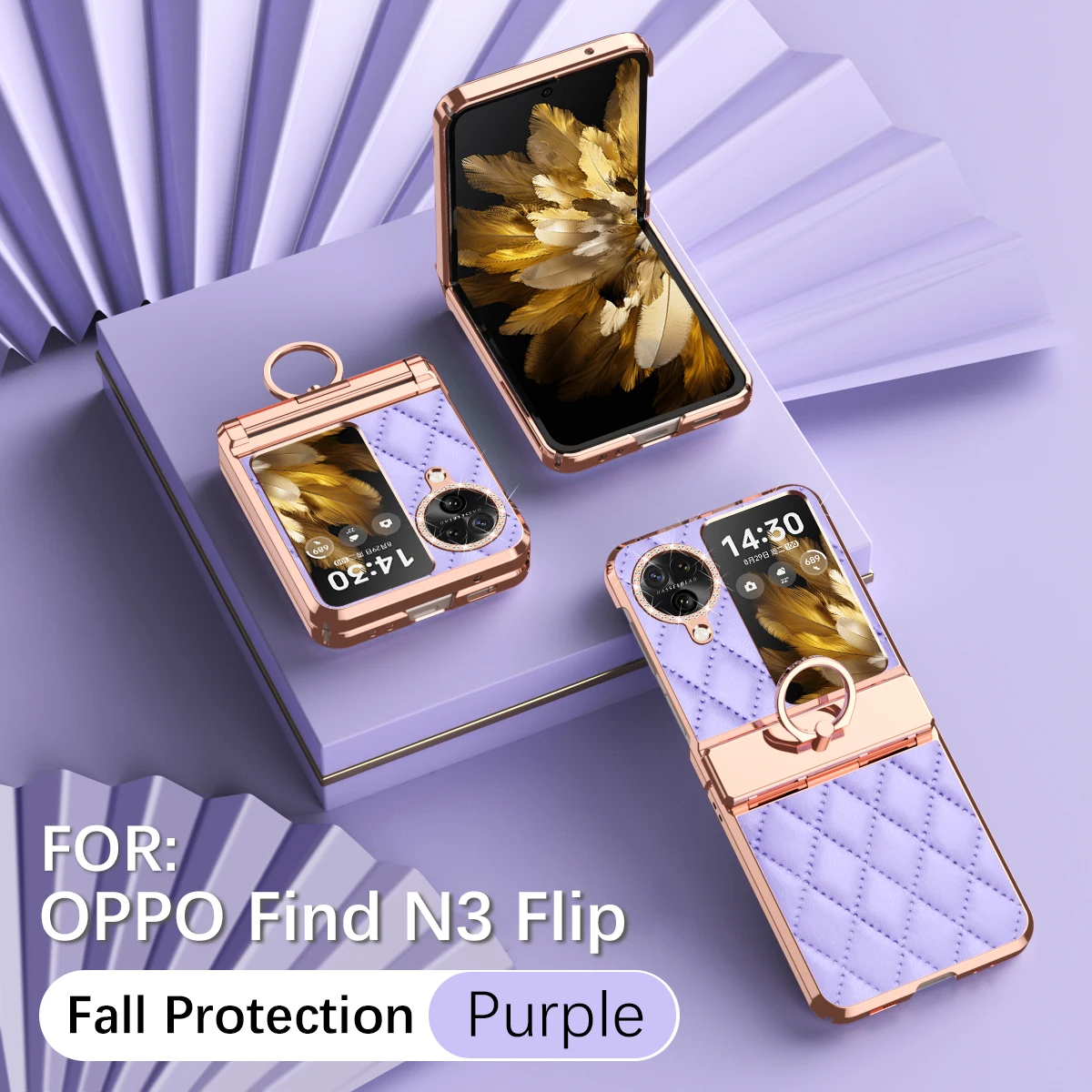 

Высококачественный держатель для телефона из искусственной кожи для OPPO Find N3 Flip Чехол N3flip Findn3flip с гальваническим покрытием и кольцом, ударопрочный чехол