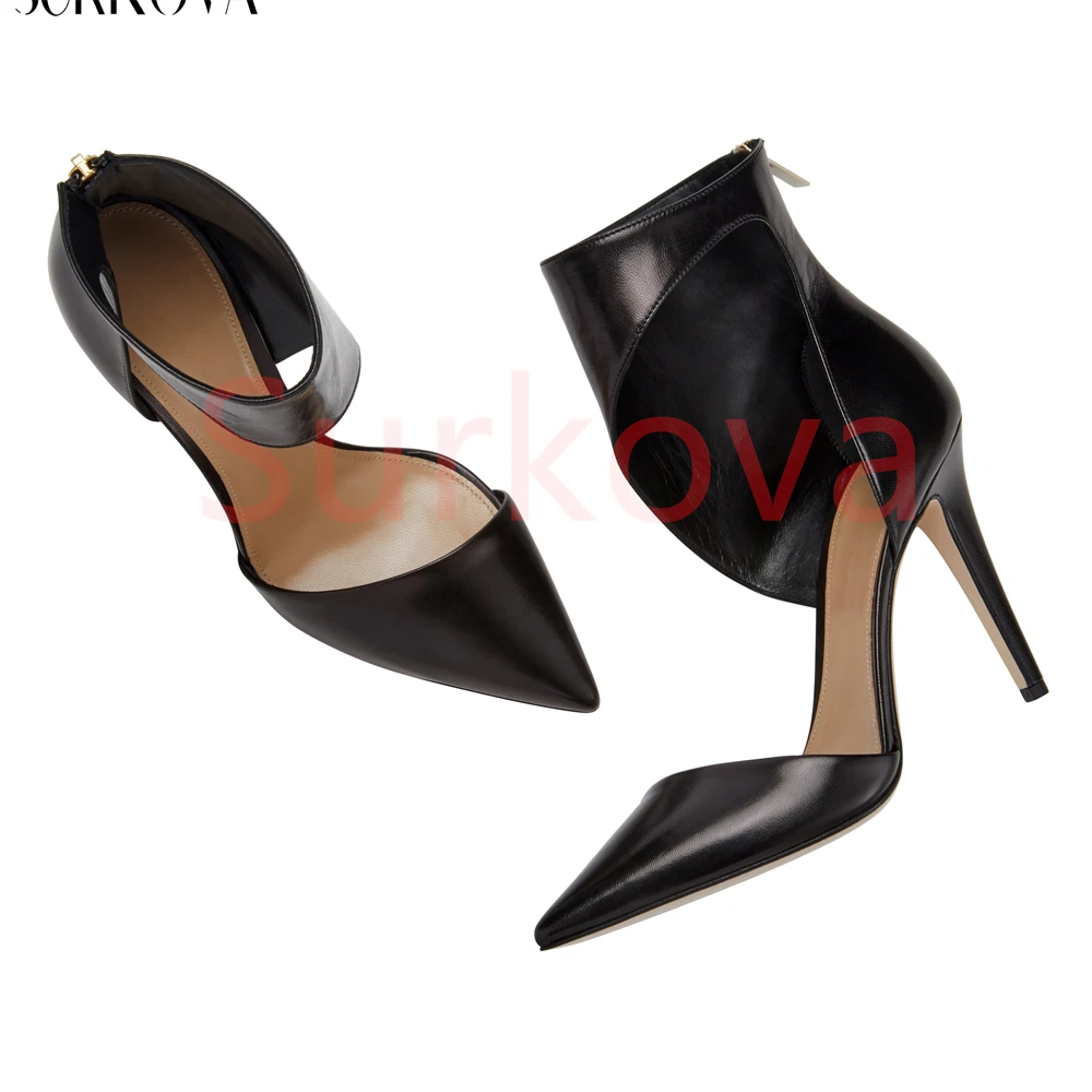 Solid Color Design High Heels for Women Point Toe Zipper Stilettos High Heels Leather Pumps 2023 Spring Summer New Women's Shoes