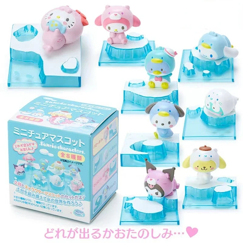 

Sanrio Anime Figures Melody Kt Cat Cinnamoroll Pom Pom Purin Kawaii Summer Ice Figure Japanese Gifts for Children Christmas Toys