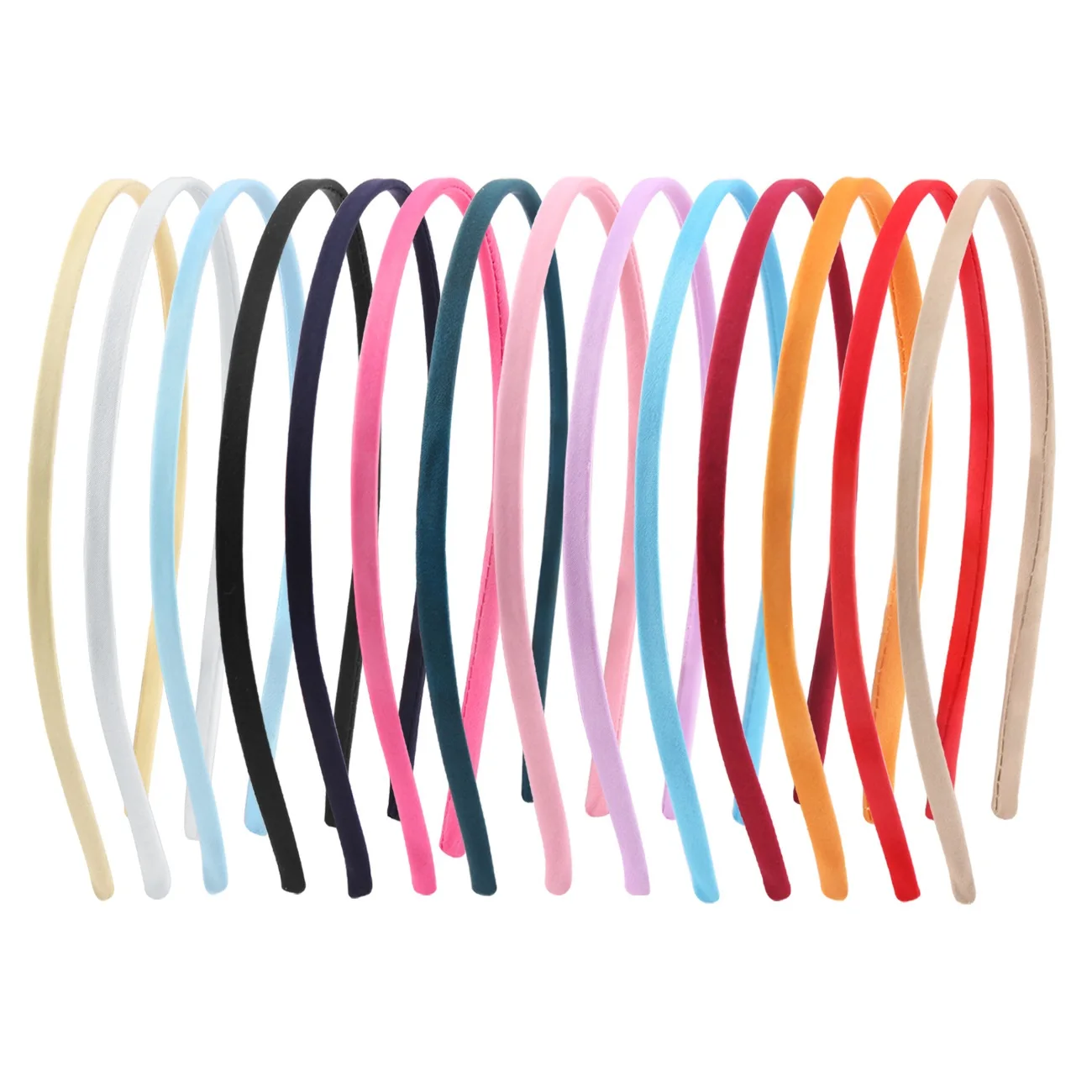 30 Pieces Satin Headbands for Girls Headbands 5mm Satin Covered Plain Headband Colorful DIY Headband, 14 Colors