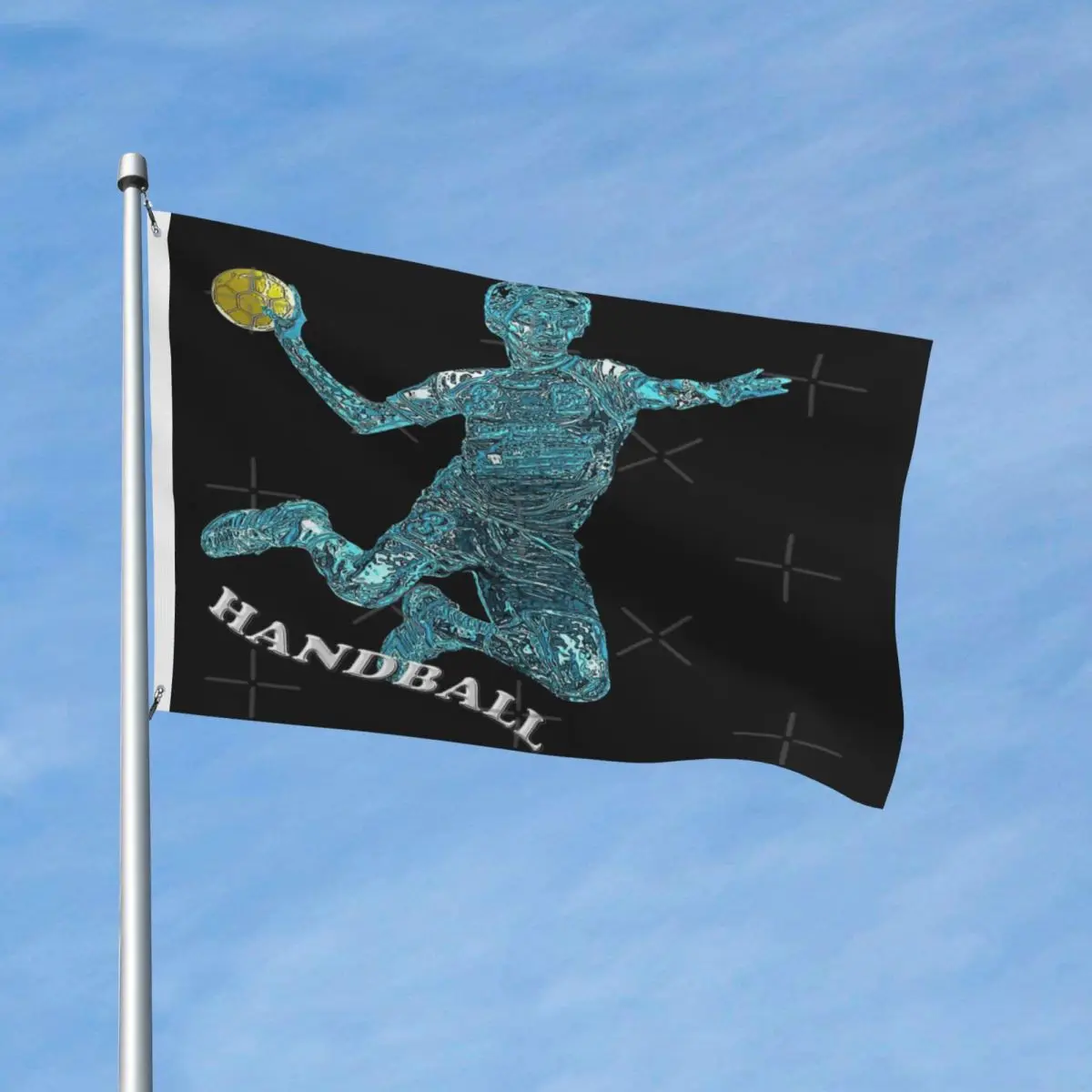 

Handball Player Blue Silhouette Flag Decor Vintage Easy To Hang Fade Resistant Drapey Bright