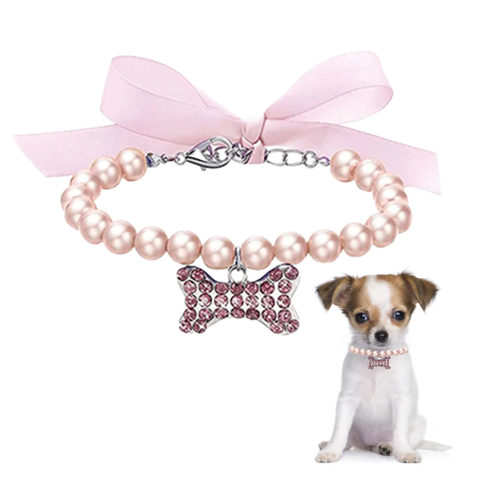 

Pet Pearl Necklace Bling Rhinestones Adjustable Cat Collar Jewelry With Neck Strap Pet Pearl Necklace For Dogs Cats Puppy Kitten