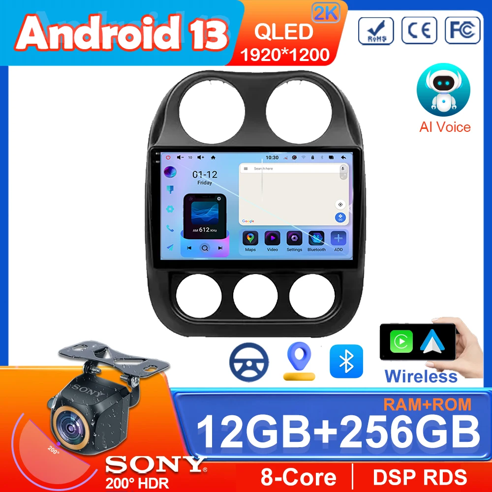 Автомобиль Android 13 для Jeep Compass Patriot 2010-2016 авторадио мультимедийный плеер стерео