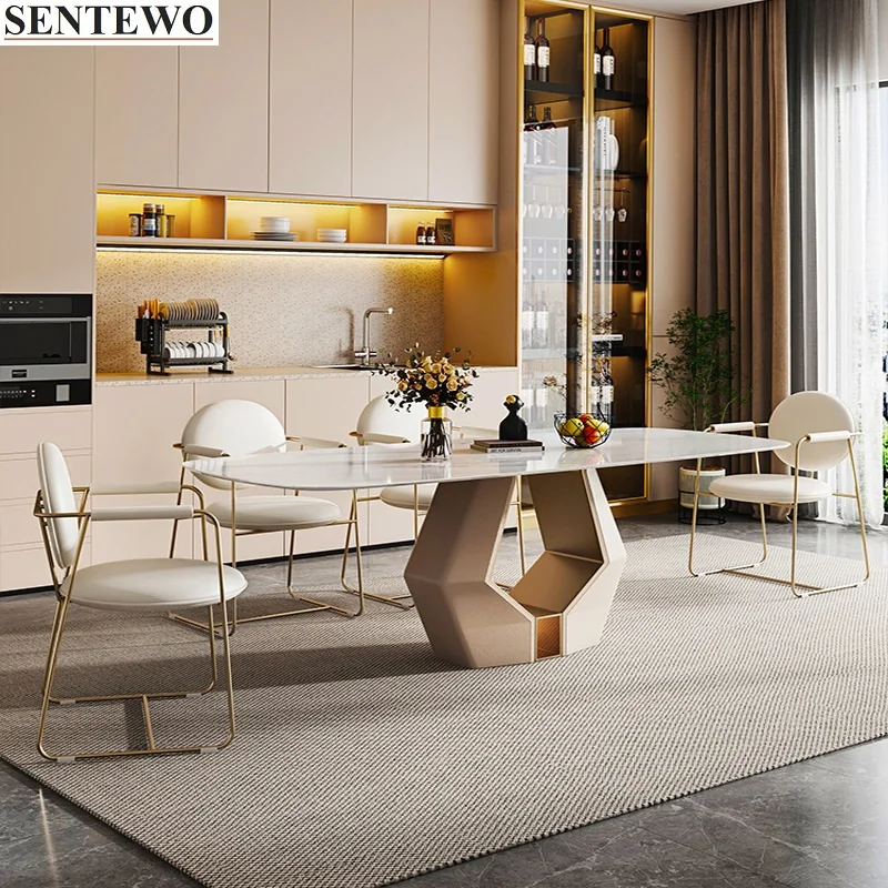 

Luxury Rock Slab Dining Room Table 4 Chairs Set Stainless Steel Gold Base Faux Marble Dinner Table Set Juego De Mesas Y Sillas