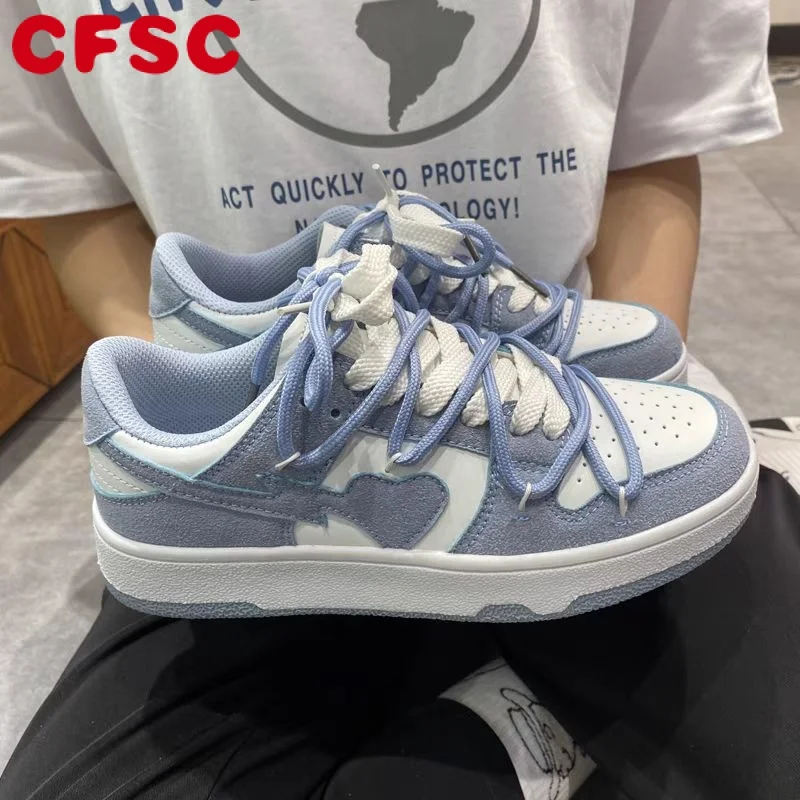 

y2k Luxury Sneakers Heart Fashion Women Casuals Basketball Style Sneakers 2022 New Couple Trend Lace-up White Blue Shoes Sport