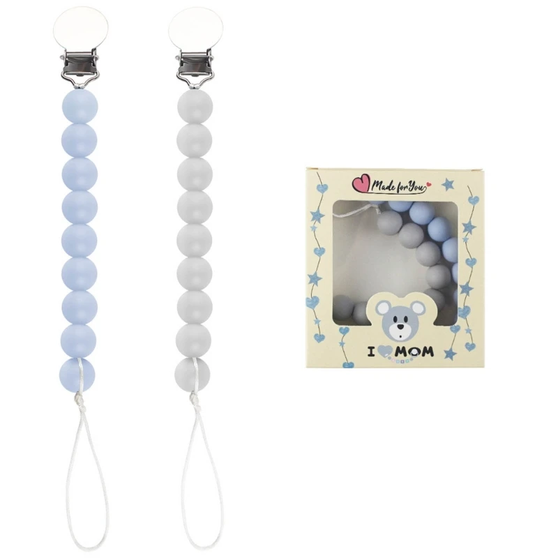 

N80C Pacifier Clip for Baby Anti-drop Dummy Chain Soft Silicone Bead Hanging-Clip Infant Teething Pains Relief Nipple Clip