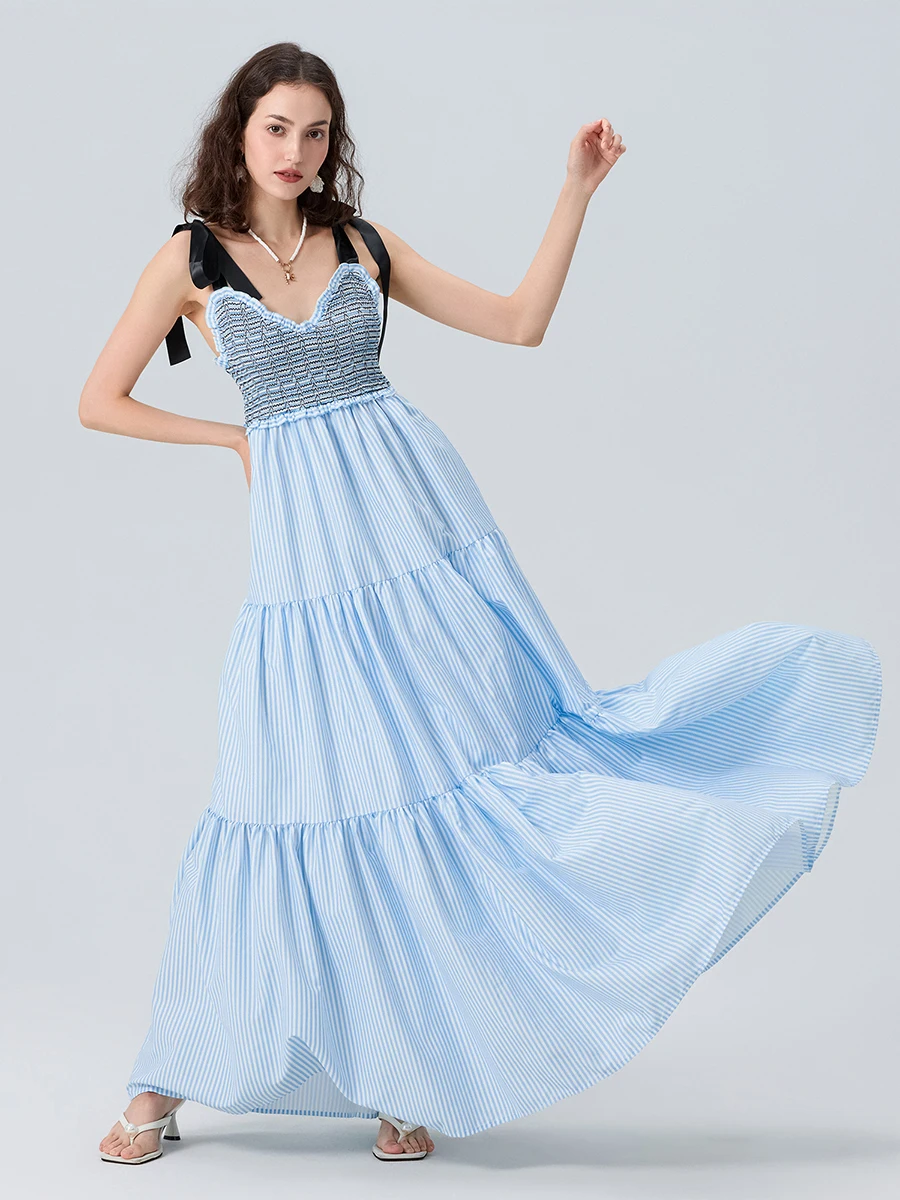 Платье женское летнее трапециевидное в полоску без рукавов с принтом