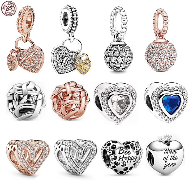 

Classic 925 Sterling Silver Ocean Heart Round Heart Charm Beads fit Original Pandora Bracelet Necklace DIY Valentine's Day Gift