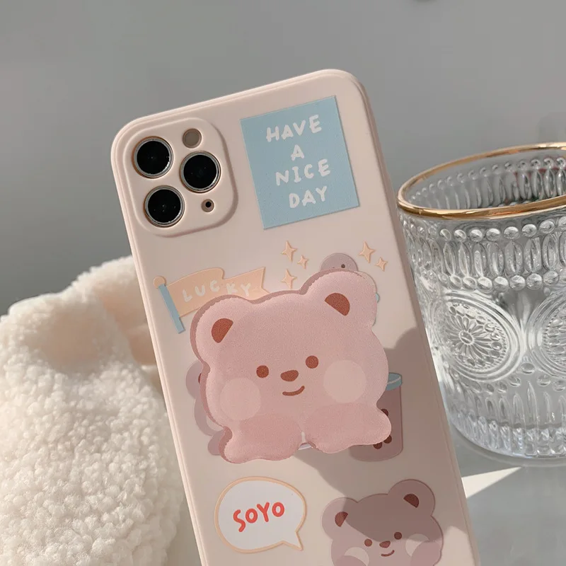 

3 Styles Wih Stand Holder Series Cute Bear Phone Case for Iphone 8 12 Mini 7 Plus 13 11 Pro Max Xs Max Xr X Cartoon Capa Conque