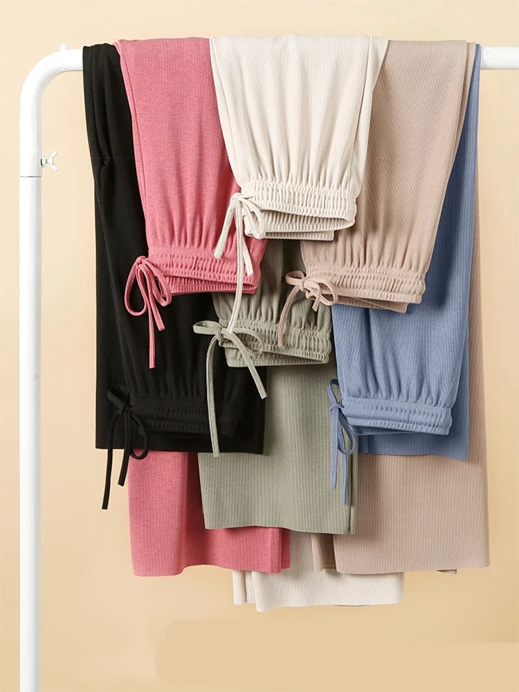 

Women Loose Pants 2022 Spring Summer Casual High Waisted Wide Leg elastic waist Pants Female long loose Trousers pants
