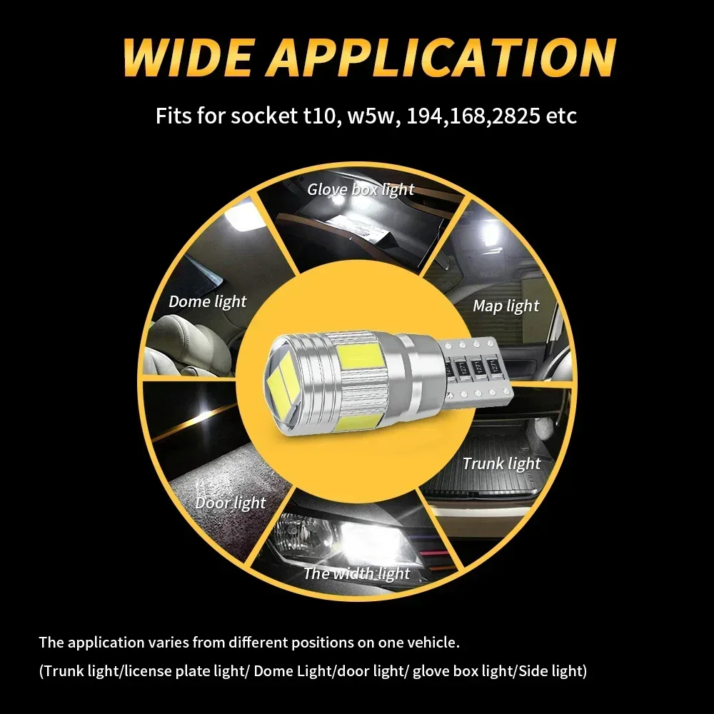 10 шт. T10 W5W светодиодная лампа Canbus 12 В 5630 6SMD 6000 К супер яркий белый салон автомобиля