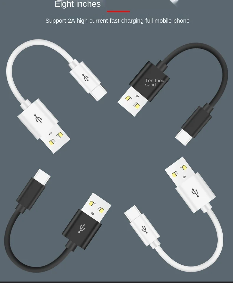 Фото Кабель USB Type-C для Samsung Galaxy S9 Note 8 9, 10 см, USB 3,0, USB C, 2A, кабель для быстрой зарядки и передачи данных, Huawei P10 P40 Pro №5