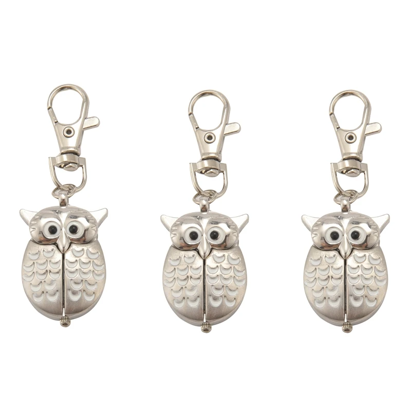 

3X Double Open Owl Key Ring Pocket Watch
