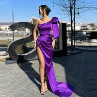 vinca sunny one shoulder purple satin mermaid evening dress sexy high split party women prom gowns with bow robes de soir%c3%a9e