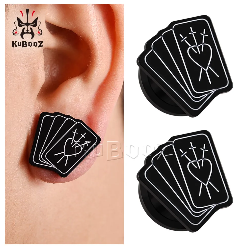 

KUBOOZ Unique Acrylic Heart Poker Black Ear Tunnels Expanders Body Piercing Jewelry Earrings Plugs Gauges Stretchers 2PCS
