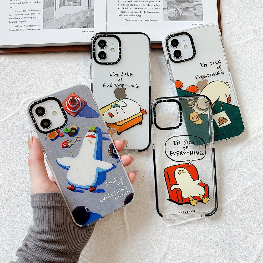 

Funny Cartoon Comic Duck Phone Case for iPhone Xr X Xs Max Ins Korean Transparent Silicone Cover for iPhone 11 12 13 Pro Max
