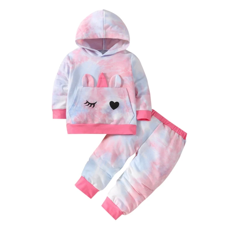 

Baywell Autumn Baby Girl Hooded Sweatshirt 2 pcs Casual Long-Sleeve Outfits Spring Kids Tie-dye Clothing Set 0-24 Months