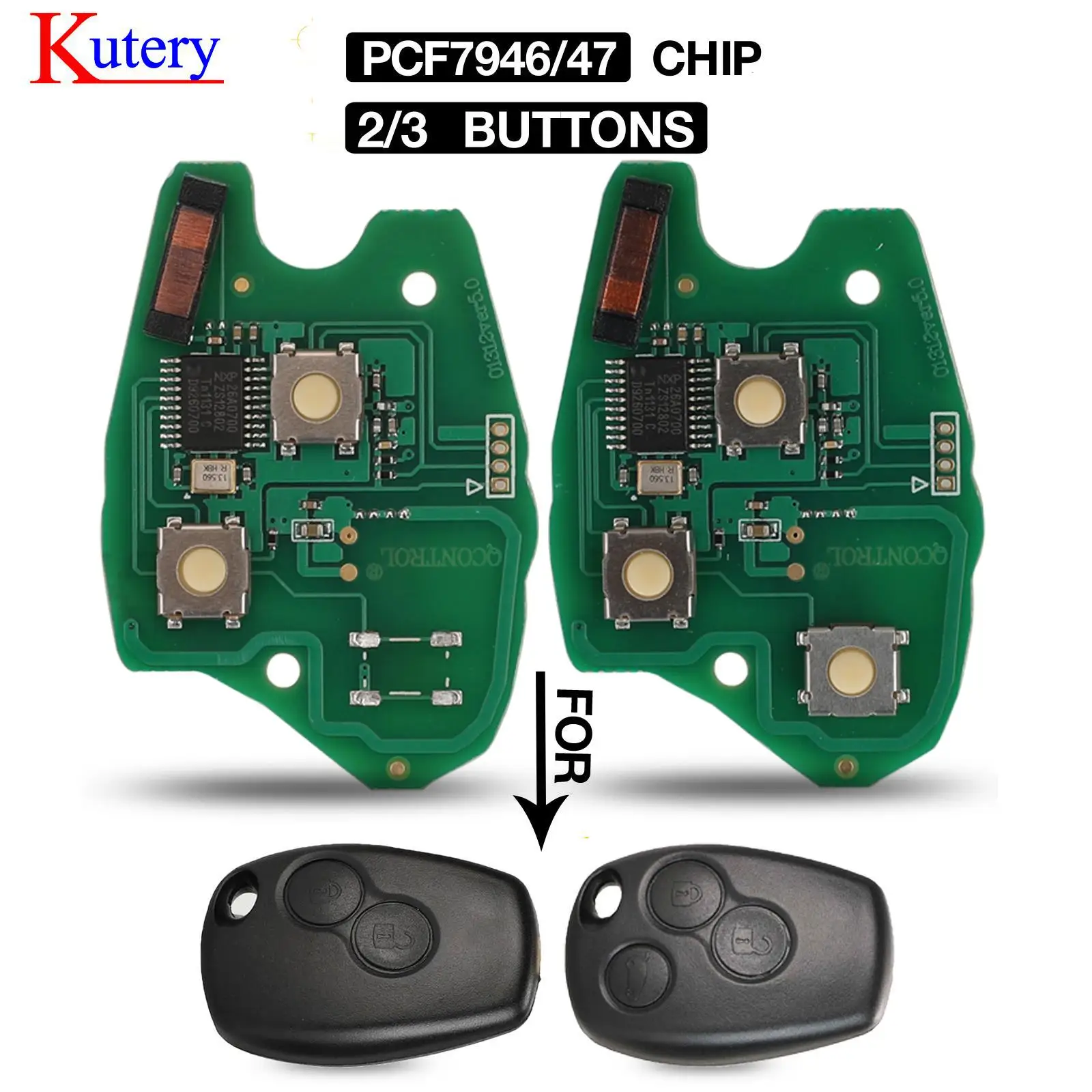 Kutery 2/3 Buttons 433MHZ PCF7946 / PCF7947 Chip Car Remote Key Circuit Board For Renault Clio Scenic Kangoo Megane Replacement |