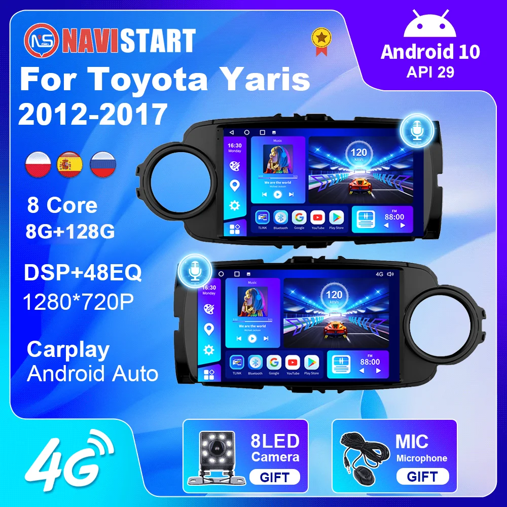 $104.85 Android 10 Car For Toyota Yaris 2012 2013 20014 2015 2016 2017 GPS Navigation  DSP Carplay 4G WIFI BT 2 Din Radio Player No DVD