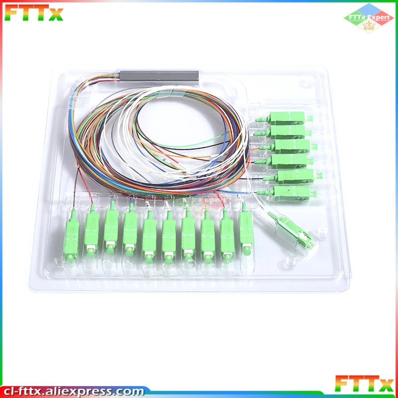 10Pcs/Lot! 1X2 1X4 1X8 1X16 PLC Fiber Optic Splitter Color SC/APC SM 0.9mm Colour G657A1 PVC 1m FTTH Fiber Optic Splitter