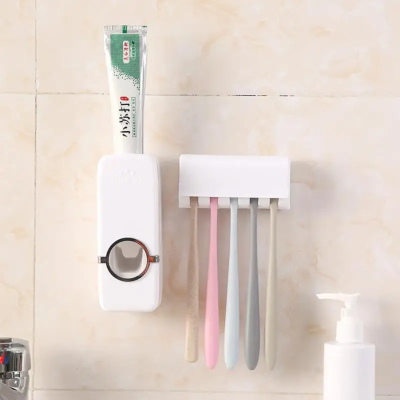 

Toothbrush Holder Automatic Toothpaste Dispenser Dustproof Sticky Wall Mounted Toothpaste Squeezer Bathroom Accessories Set