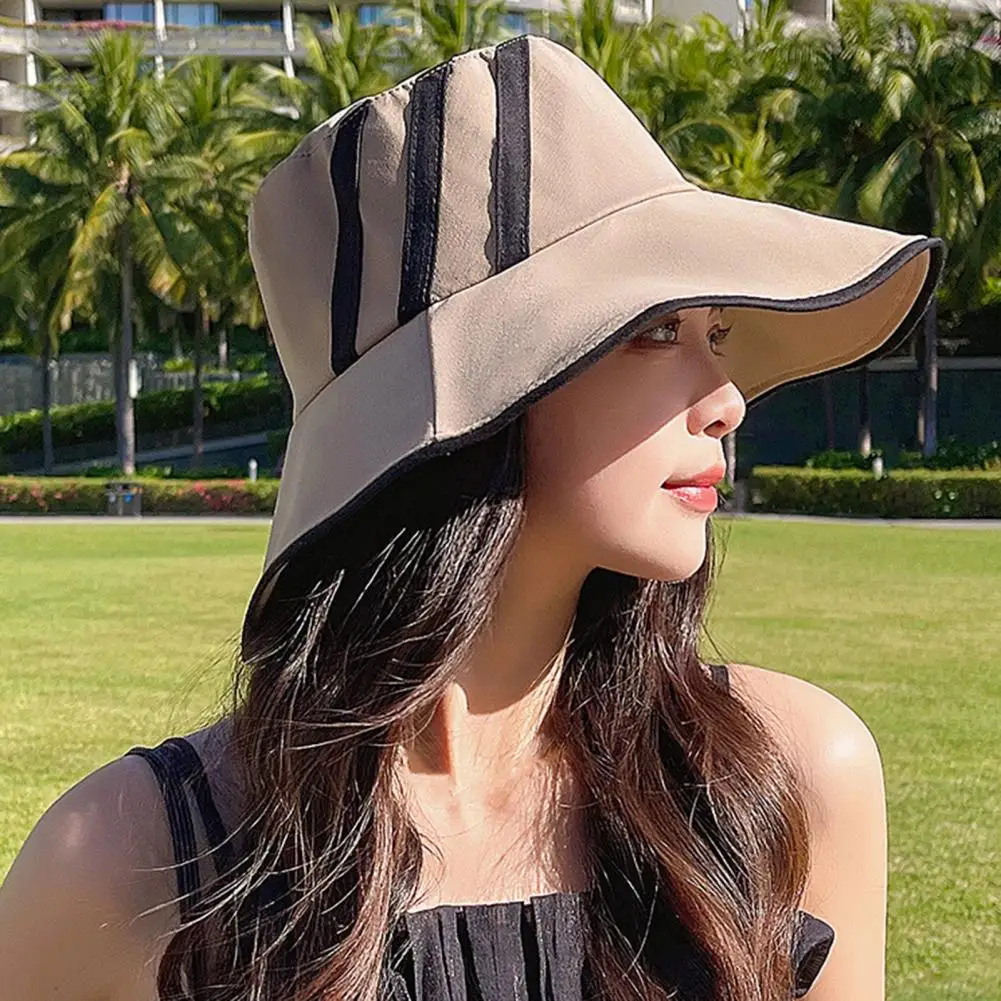 

Sun Hat Flat Top Fisherman Hat Three Bars Summer Ladies Sun Visor Cap Bucket Hat