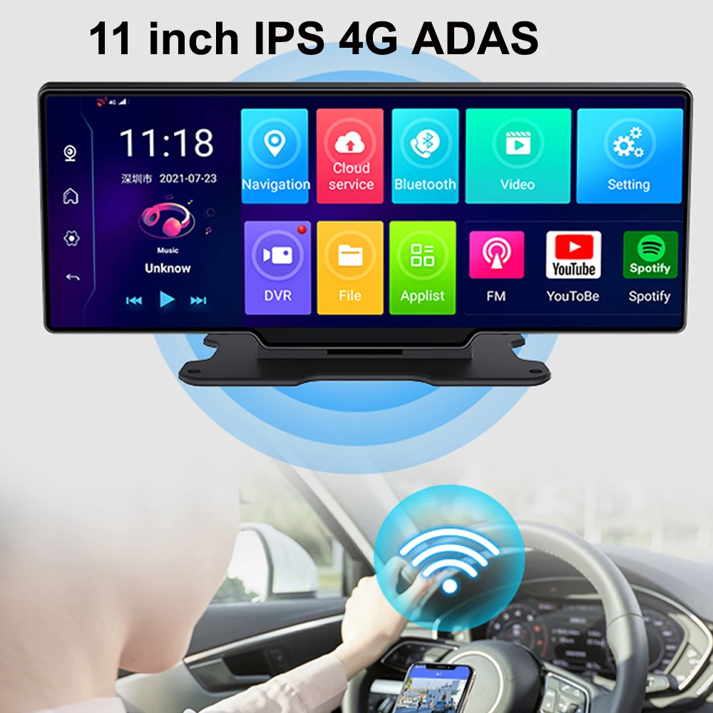 Видеорегистратор автомобильный 11 дюймов IPS ADAS 4G Android 1080 GPS-навигация Wi-Fi P FHD -