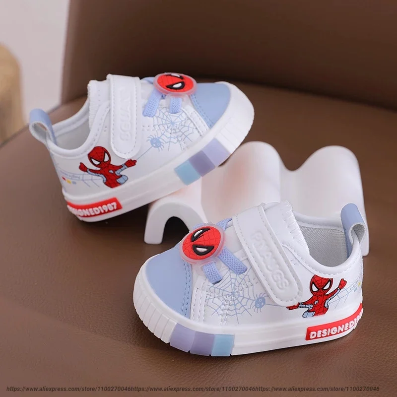 Disney Cartoon Children's Spiderman Boy Girl Baby First Walker Shoes Non-slip Soft sole Casual Canvas Toddler Shoes Size 13-15