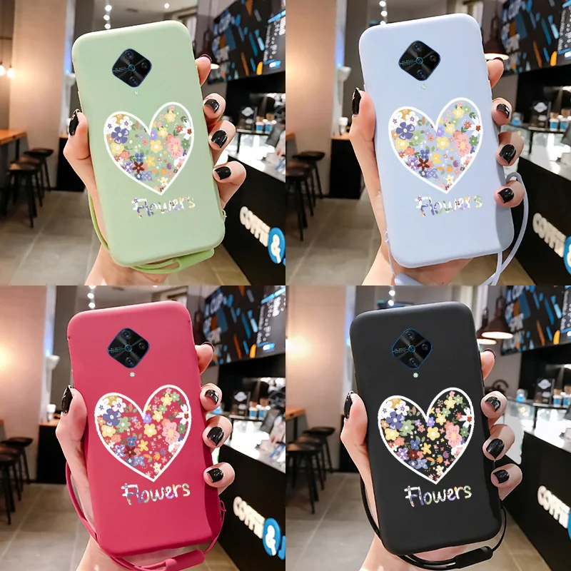 

For VIVO V21 V20 SE V15 V11 Pro V19 V17 Neo V9 S1 S7 S9 S10 Pro Cover Fashion Love Heart Hand Lanyard Silicone TPU Phone Case