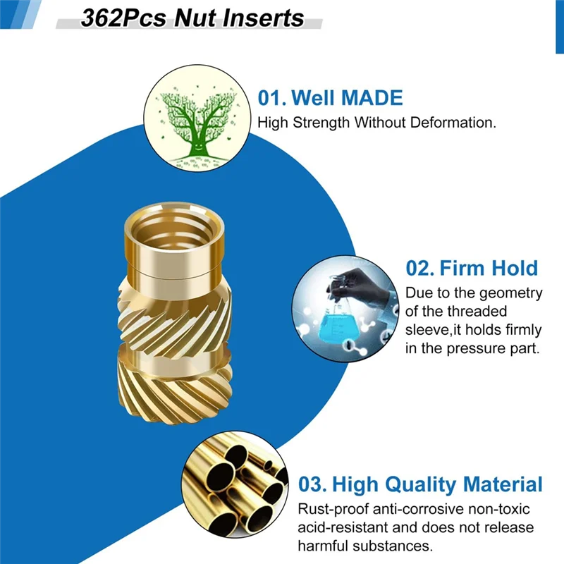 362 шт. вставки для гаек с резьбой M2/M3/M4/M5/M6 инструмент нагревательной гайка