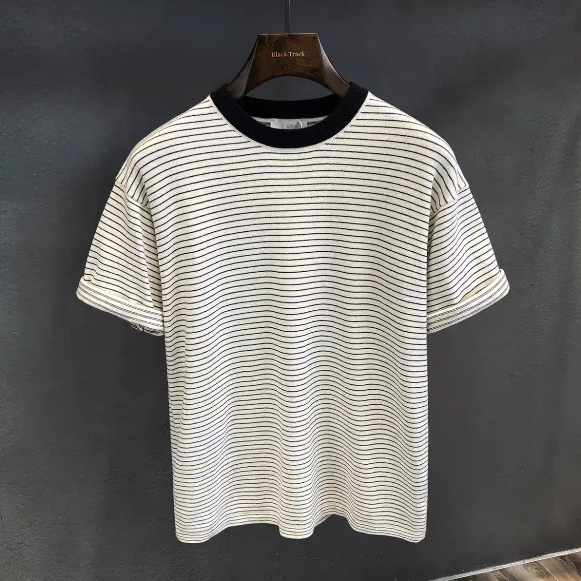 

2023 Summer Knitted Striped T Shirt Men 0-neck Short Sleeve Streetwear Casual Slim Fit Sweater Tops Tees Clothing T-Shirts M61