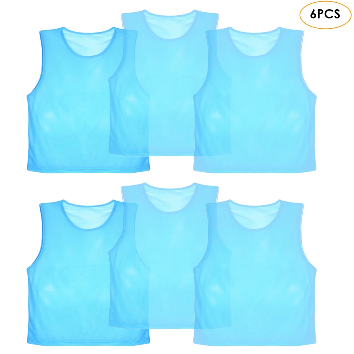 

6 Pack Mesh Scrimmage Training Vests Football Vest Breathable Adults Jerseys Bibs（Light Blue）