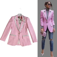 newest fashion 2022 designer blazer womens long sleeve floral lining rose buttons pink blazer outer jacket