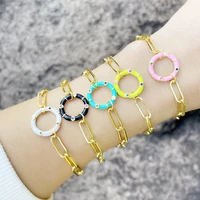 5pcs charm punk colorful enamel circle gold curb link chain bracelet for women inlaid rainbow zircon bangle simple party jewelry