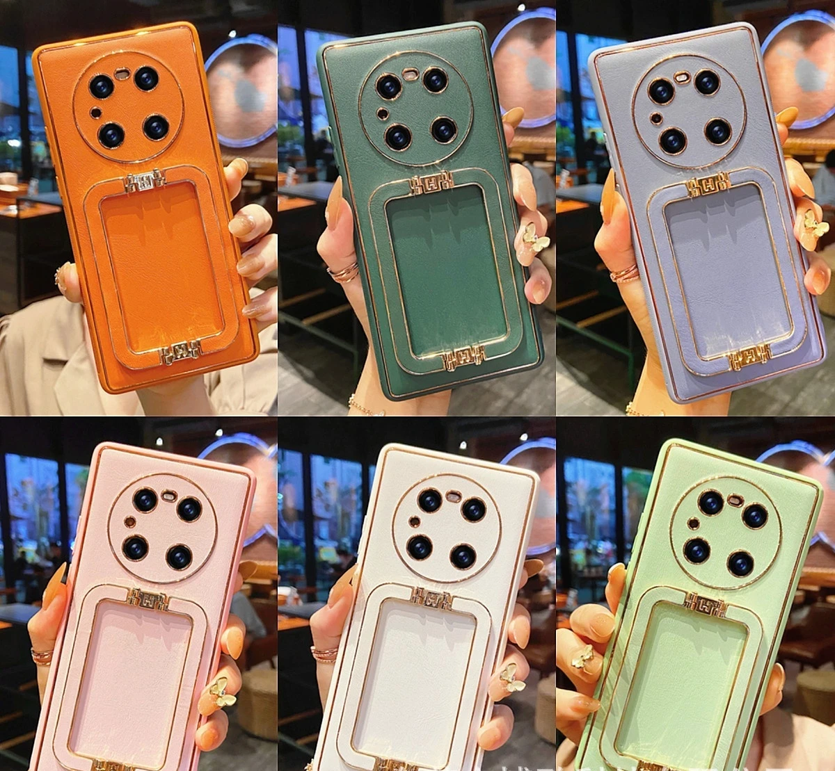

Applicable objects Huawei P50 OPPO xiaomi small plain leather H bracket mobile phone case protective cover Vivos10 Xiaomi 11U