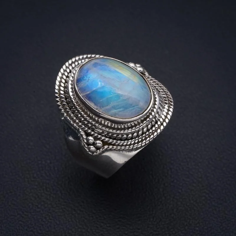 

StarGems Moonstone ручной работы 925 пробы Серебряное кольцо 8,5 F2724