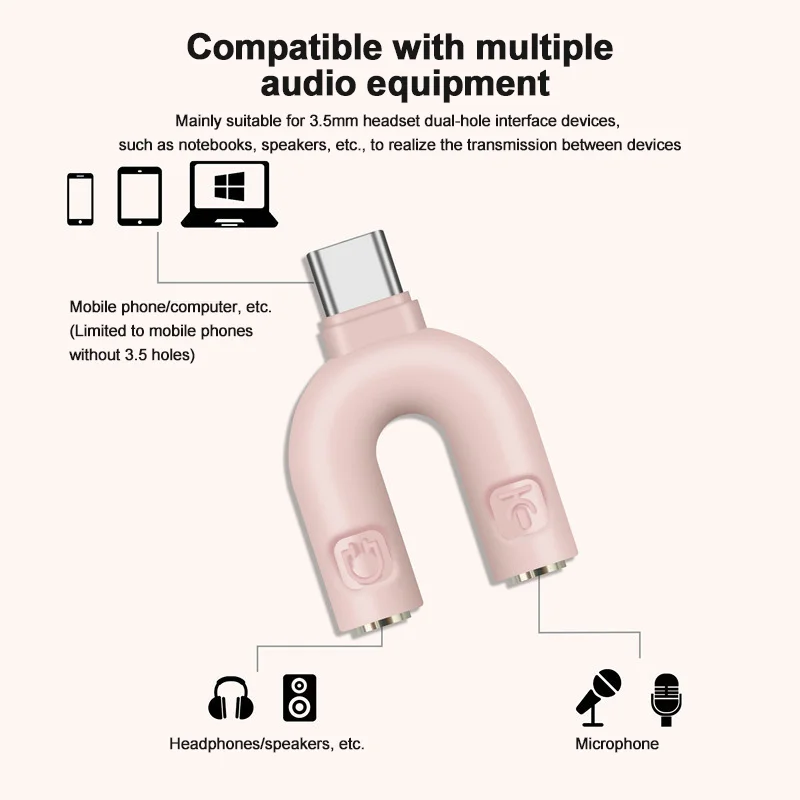 

Разветвитель для наушников, USB CPlug, U-образный, со штекером 3,5 мм