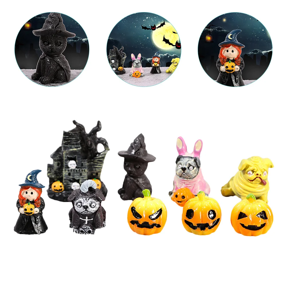 

Halloween Miniature Figurines Decor Pumpkin Ornaments Mini Witch Figurine Landscape Garden Aquarium Prank Props Micro Pot
